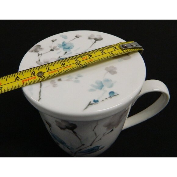 Novel Korea Ceramic Tea Infuser Mugs Lids & Strainers Floral Bird Design Set  2 - Picture 8 of 16